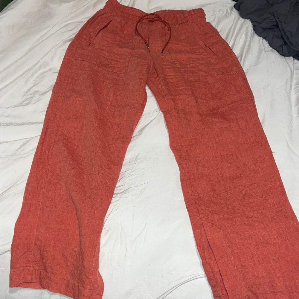 Women’s Athleta terra-cotta burnt orange linen pants trousers